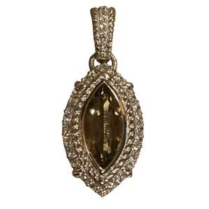 Judith Ripka Pendant/Enhancer Sterling Silver, Smoky Quart and CZ Marquise Shape